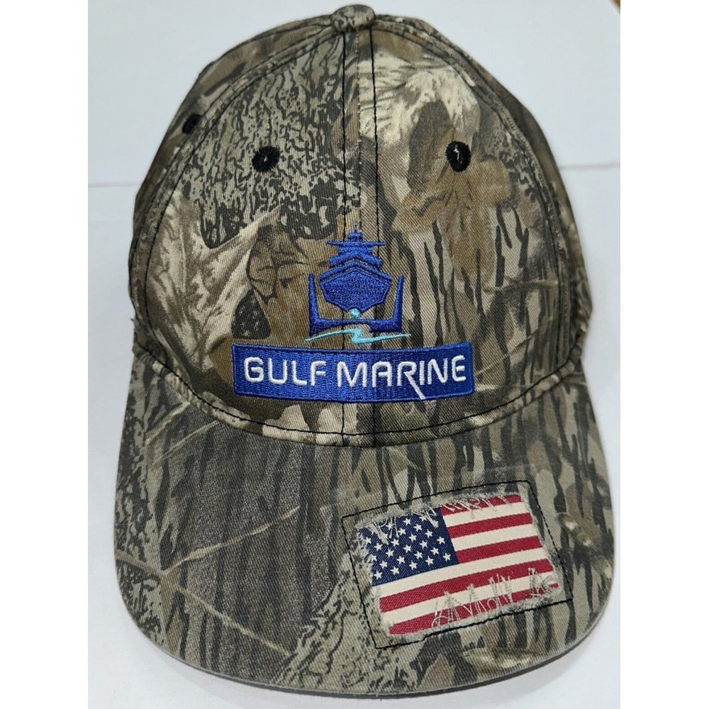 Vintage Gulf Marine Unisex Adjustable Cap Camouflage With Blue Stitching